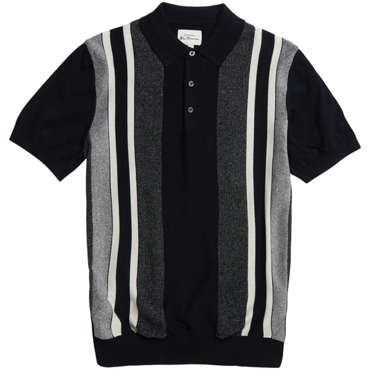 Ben Sherman Multi Texture Stripe Knit Polo Black