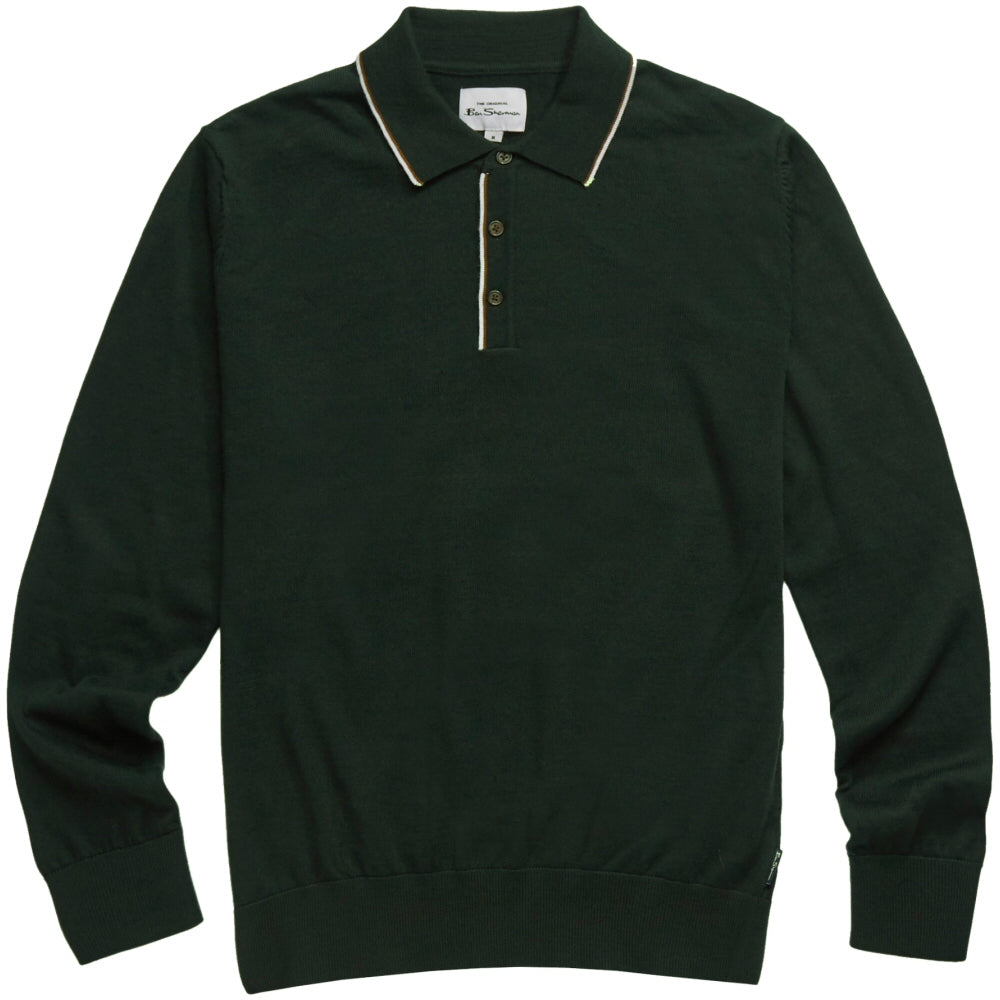 Ben Sherman Fine Gauge Tipped Knit Polo Dark Green