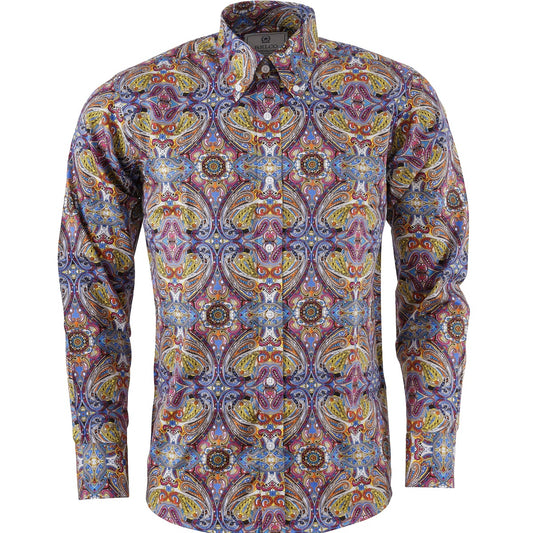 Relco Platinum Collection Satin Finish Paisley Long Sleeve Shirt Multi