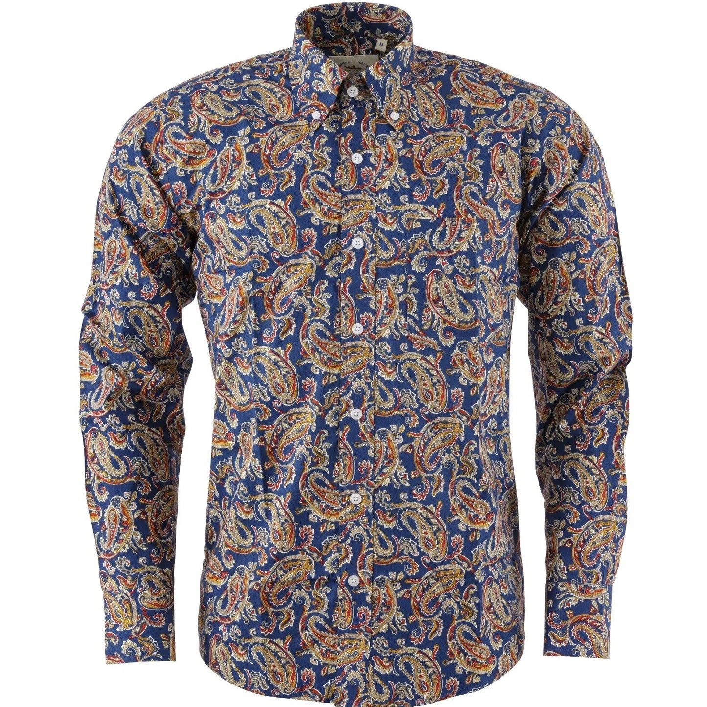 Relco Mens Long Sleeve Paisley Print Shirt Navy Blue