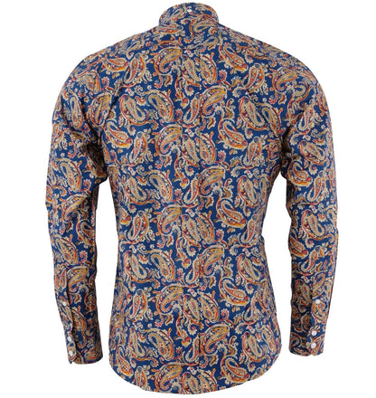 Relco Mens Long Sleeve Paisley Print Shirt Navy Blue