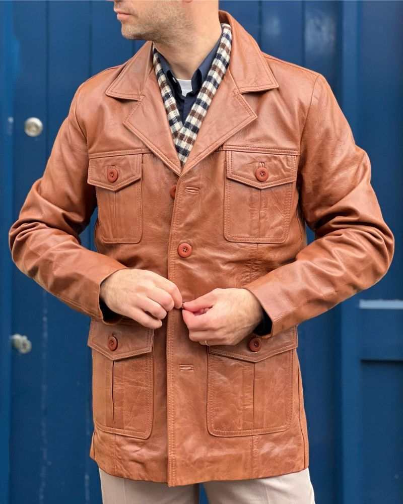 Adaptor Clothing Buttersoft Leather Safari Jacket Aged Tan