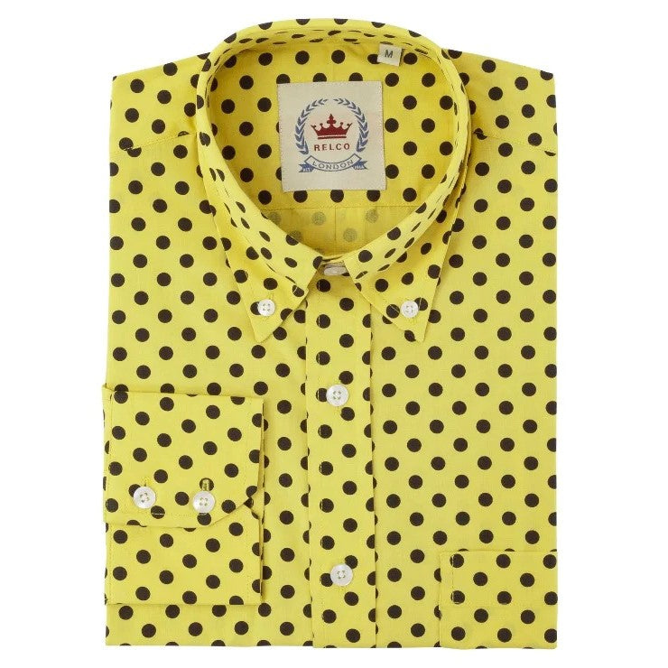 Relco Polka Dot Long Sleeve Shirt Yellow