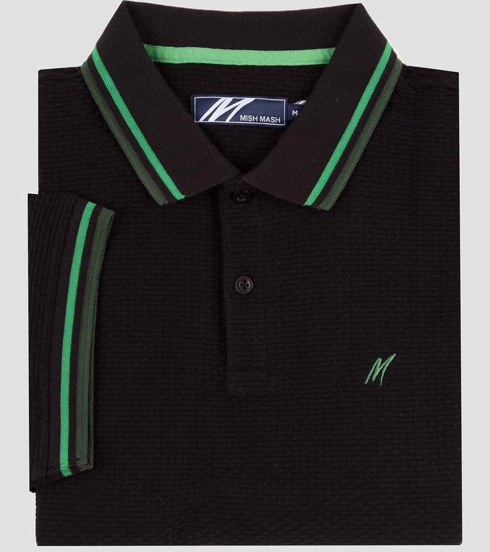 Mish Mash Basketweave Cotton Polo Shirt Black