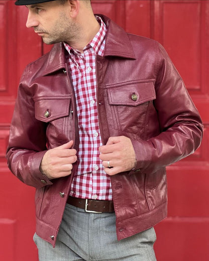 Adaptor Clothing Buttersoft Leather Trucker Jacket Wine