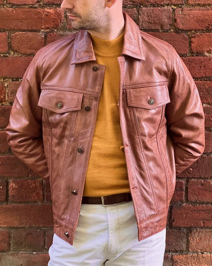 Adaptor Clothing Buttersoft Leather Trucker Jacket Aged Tan