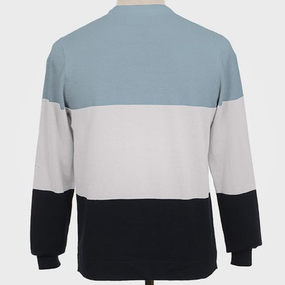 Art Gallery Fine Gauge Knit Colour Block Crew Neck Sky White Navy