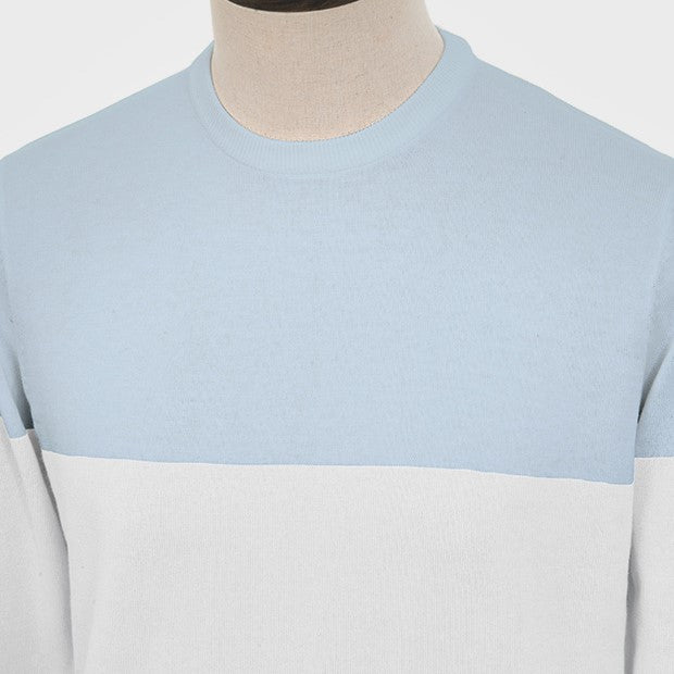 Art Gallery Fine Gauge Knit Colour Block Crew Neck Sky White Navy