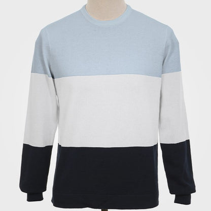 Art Gallery Fine Gauge Knit Colour Block Crew Neck Sky White Navy