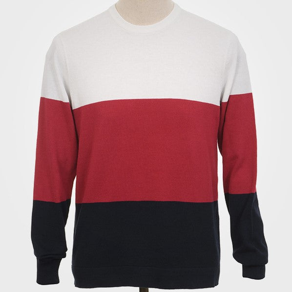 Art Gallery Fine Gauge Knit Colour Block Crew Neck Red White Blue