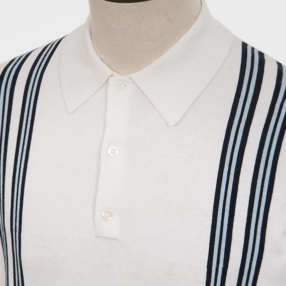 Art Gallery Fine Gauge Knit Vertical Stripe Polo Off White