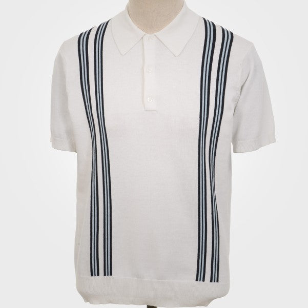 Art Gallery Fine Gauge Knit Vertical Stripe Polo Off White