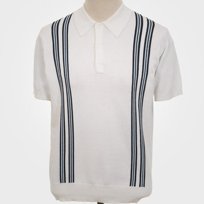 Art Gallery Fine Gauge Knit Vertical Stripe Polo Off White