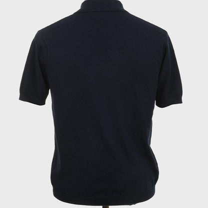 Art Gallery Fine Gauge Knit Vertical Stripe Polo Navy Blue