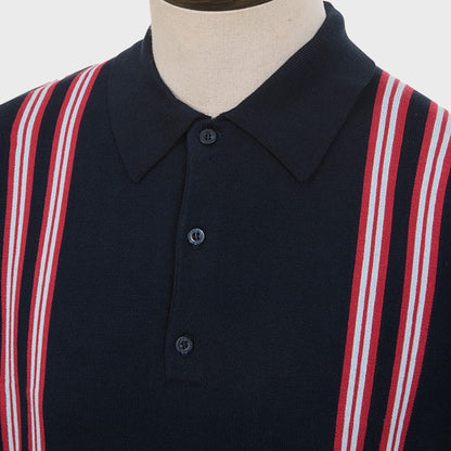 Art Gallery Fine Gauge Knit Vertical Stripe Polo Navy Blue