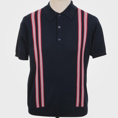 Art Gallery Fine Gauge Knit Vertical Stripe Polo Navy Blue