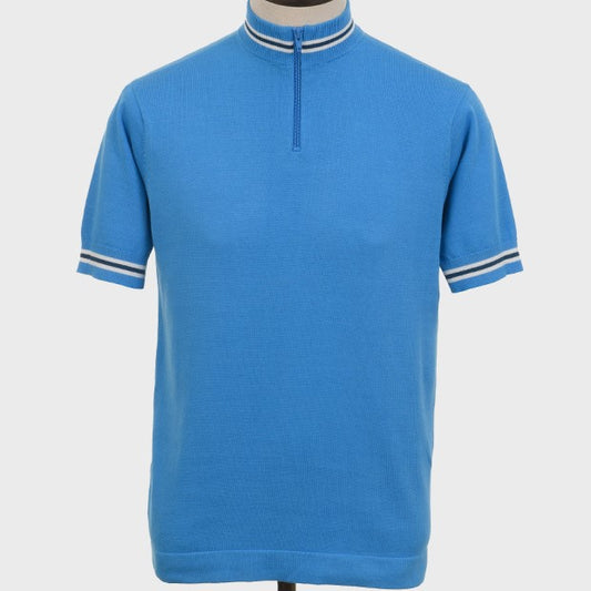 Art Gallery Fine Gauge Knit Tipped Cycling Top Bright Blue