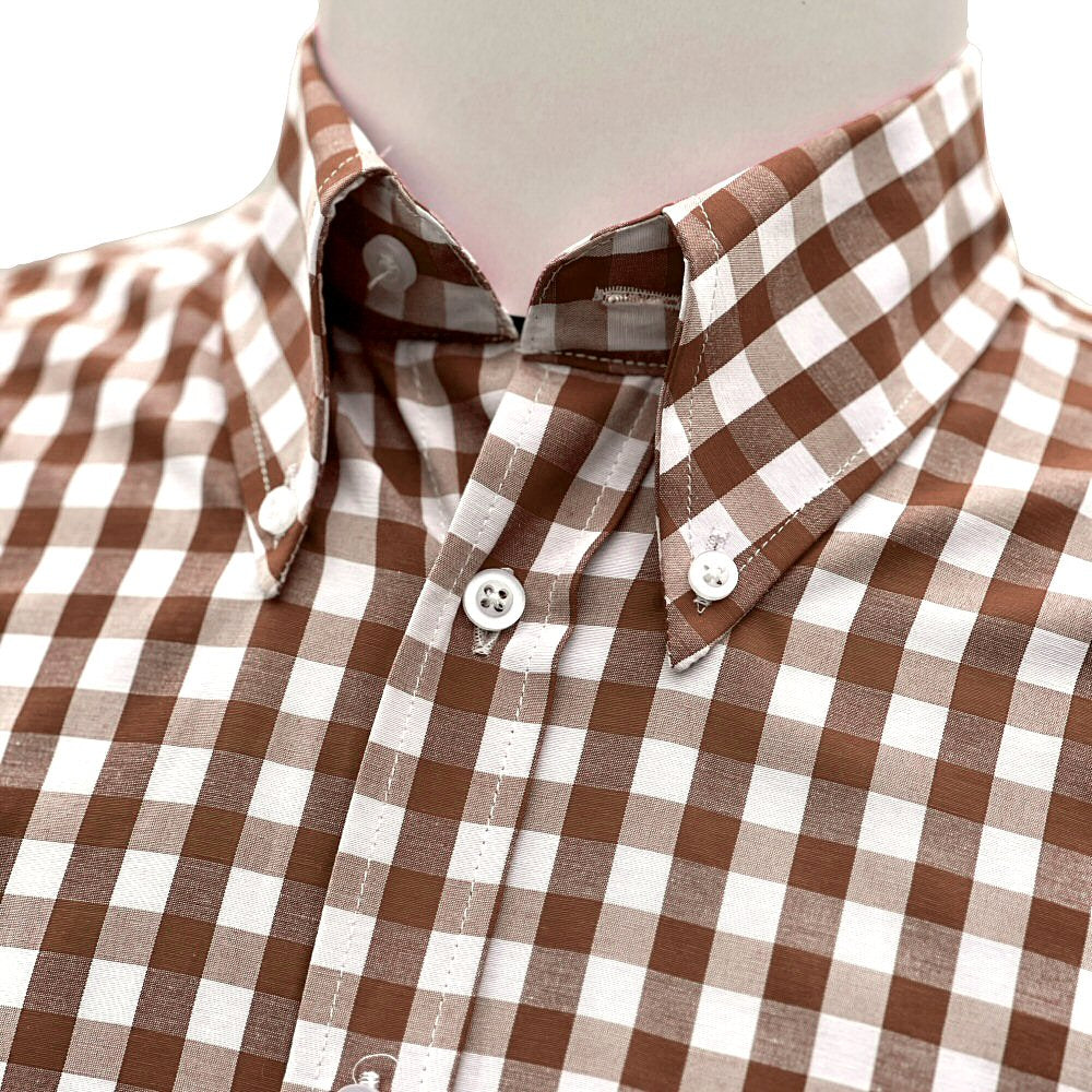 Adaptor Clothing Gingham Long Sleeve Button Down Shirt Brown