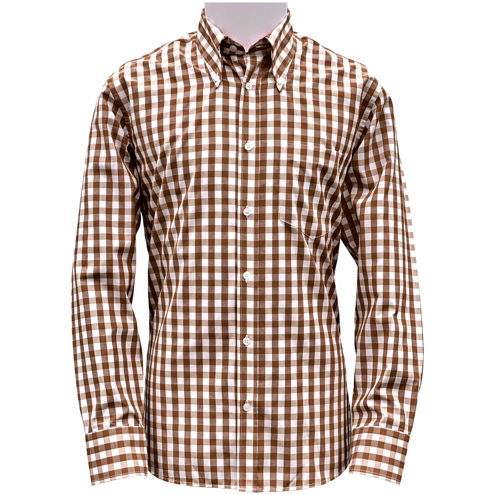 Adaptor Clothing Gingham Long Sleeve Button Down Shirt Brown