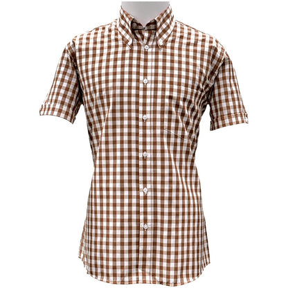 Adaptor Clothing Gingham Short Sleeve Button Down Shirt Brown