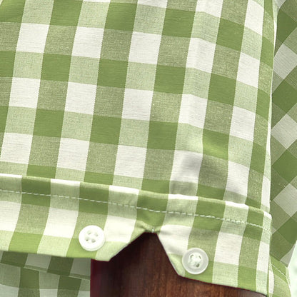 Adaptor Clothing Gingham Short Sleeve Button Down Shirt Moss