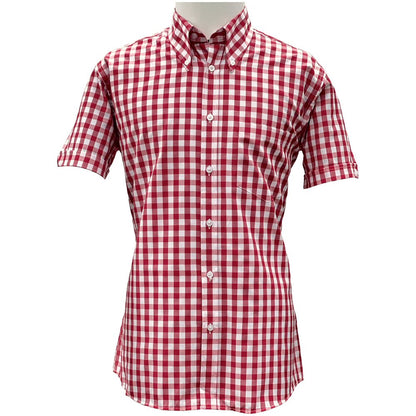 Adaptor Clothing Gingham Short Sleeve Button Down Shirt Wine