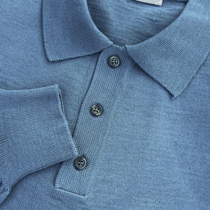 Adaptor Clothing Made in Italy Merino Wool Fine Gauge Knit POLO Steel Blue