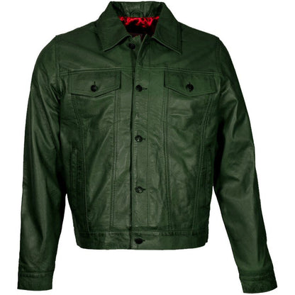 Adaptor Clothing Buttersoft Leather Trucker Jacket Bottle Green