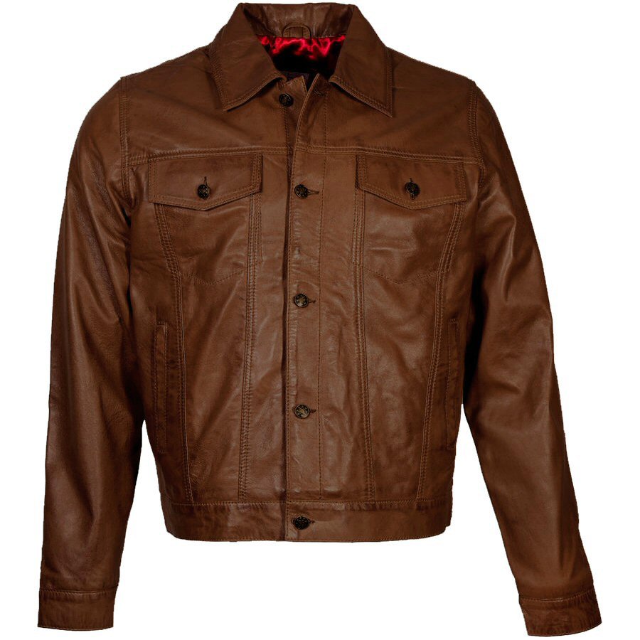 Adaptor Clothing Buttersoft Leather Trucker Jacket Brown