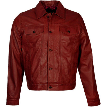 Adaptor Clothing Buttersoft Leather Trucker Jacket Wine