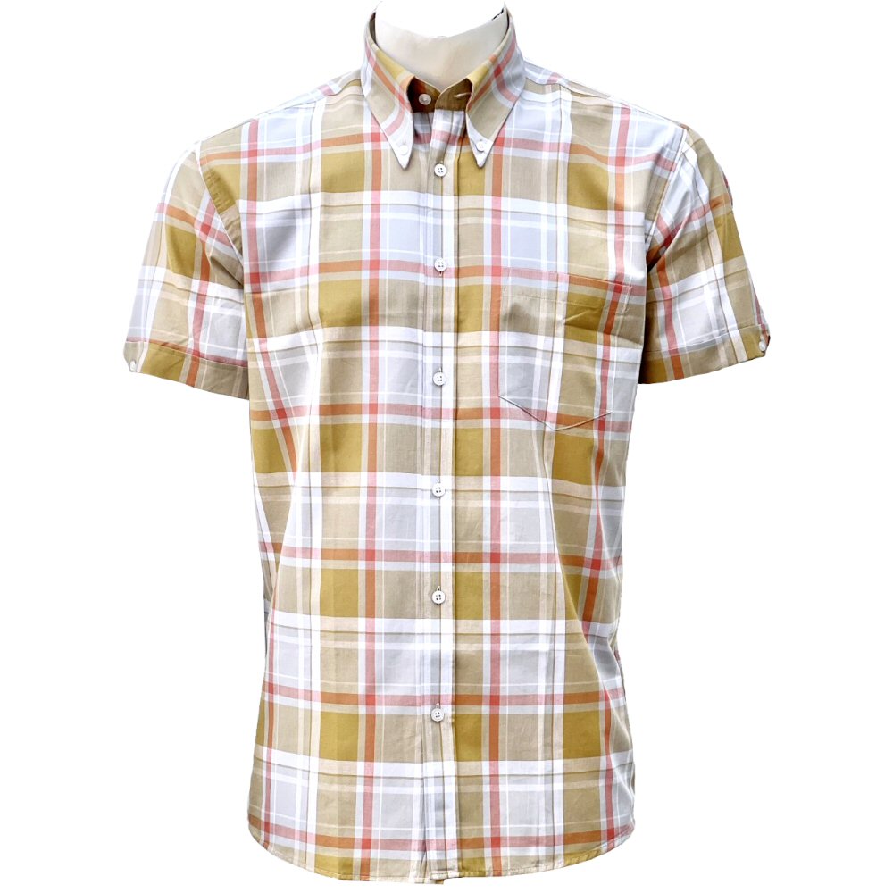 Adaptor Clothing Windowpane Short Sleeve Check Shirt Grey