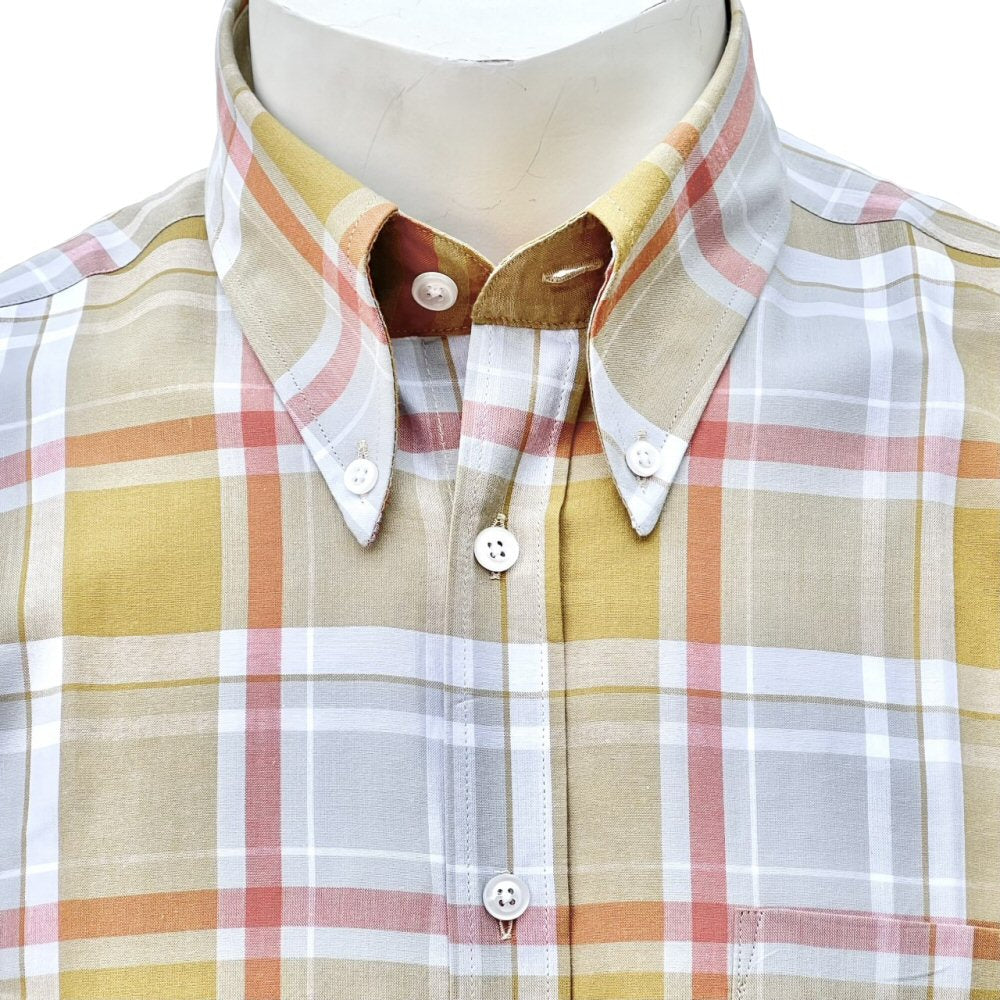 Adaptor Clothing Windowpane Short Sleeve Check Shirt Grey