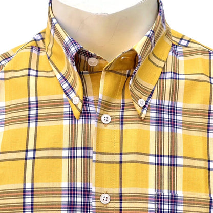 Adaptor Clothing Windowpane Short Sleeve Check Shirt Mustard