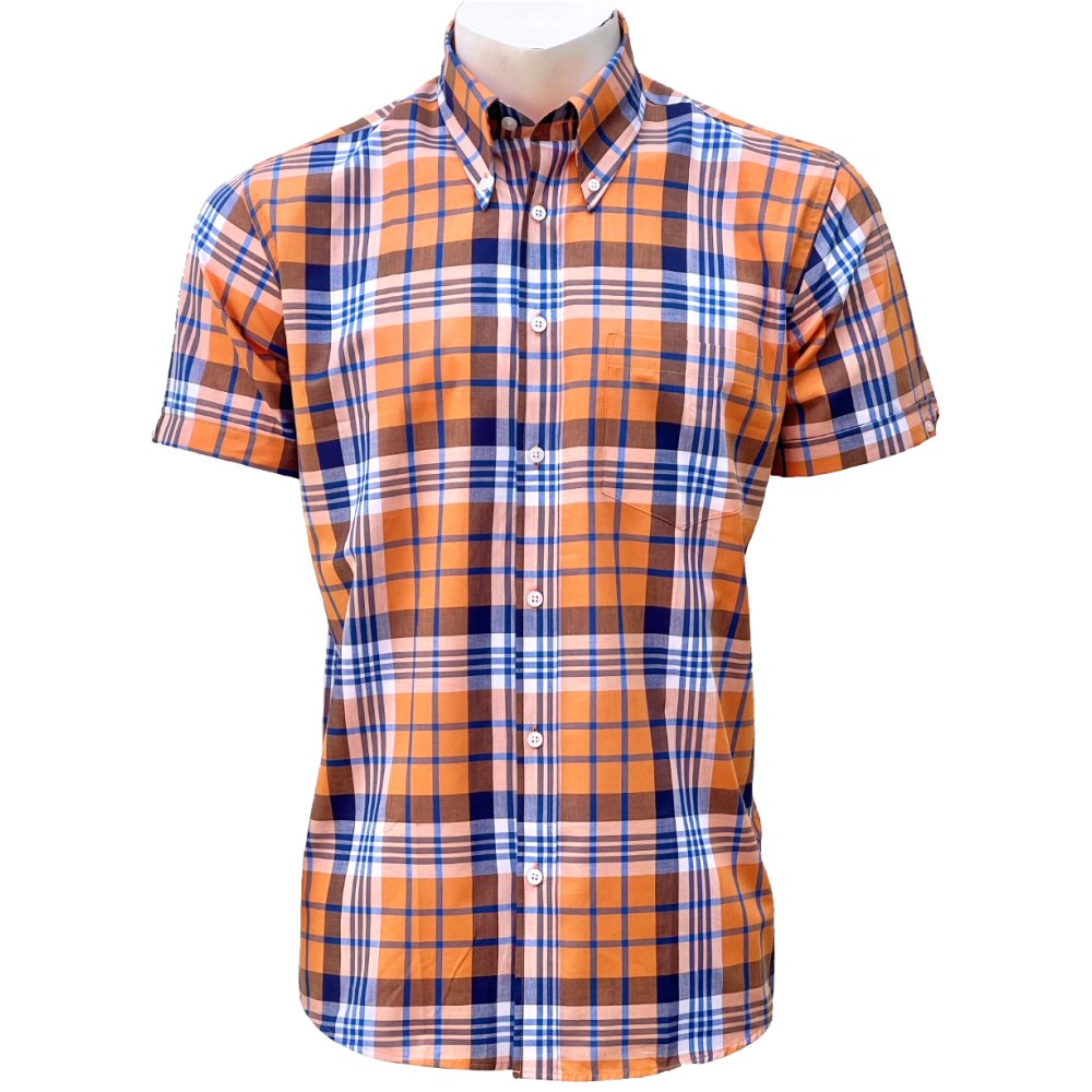 Adaptor Clothing Windowpane Short Sleeve Check Shirt Orange