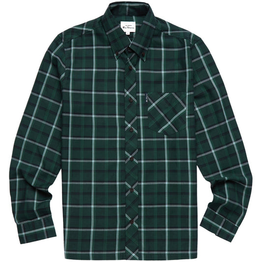 Ben Sherman Long Sleeve Overcheck Shirt Dark Green