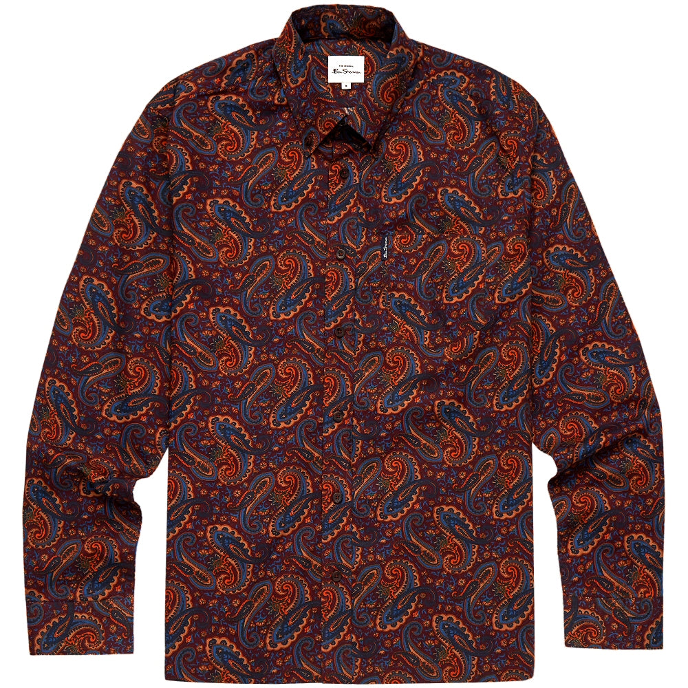 Ben Sherman Long Sleeve Paisley Print Shirt Burgundy