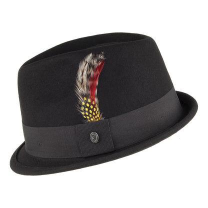 Crushable Wool Felt Stingy Brim Pork Pie Trilby Hat Black