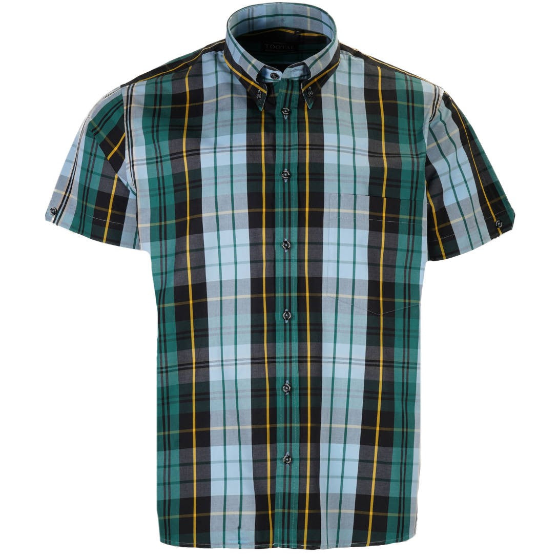 Tootal Short Sleeve Button Down Shirt Blue Green Kingston Check ...