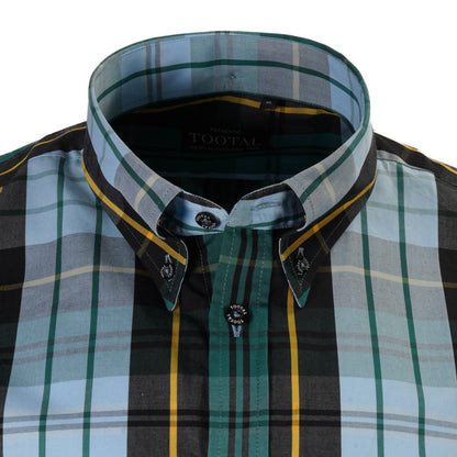 Tootal Short Sleeve Button Down Shirt Blue Green Kingston Check