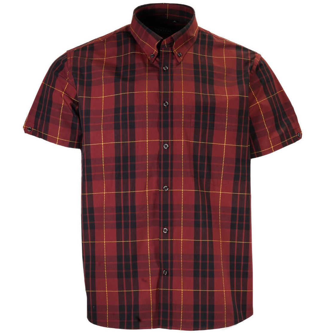 Tootal Short Sleeve Button Down Shirt Oxblood Yellow Stitch Check