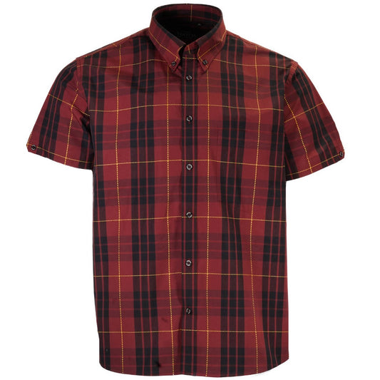 Tootal Short Sleeve Button Down Shirt Oxblood Yellow Stitch Check
