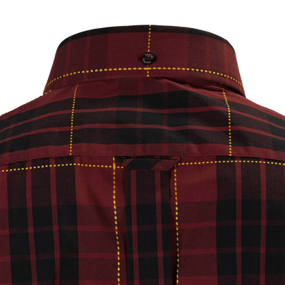 Tootal Short Sleeve Button Down Shirt Oxblood Yellow Stitch Check