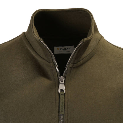 Farah Organic Cotton Full Zip Loopback Sweatshirt Olive Green