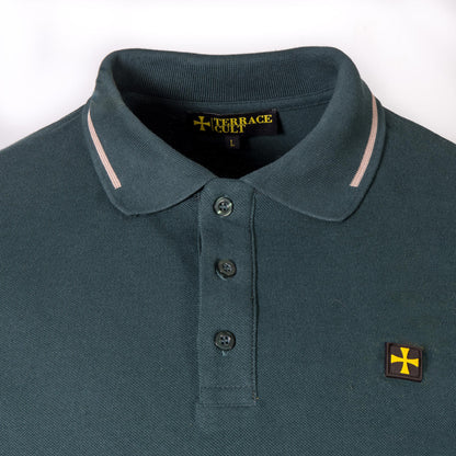 Terrace Cult Premium Pique Tipped Polo Shirt Forest Green