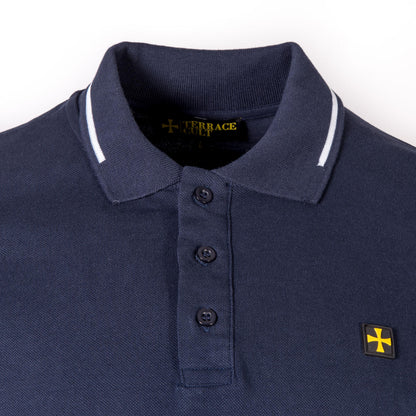 Terrace Cult Premium Pique Tipped Polo Shirt Navy Blue