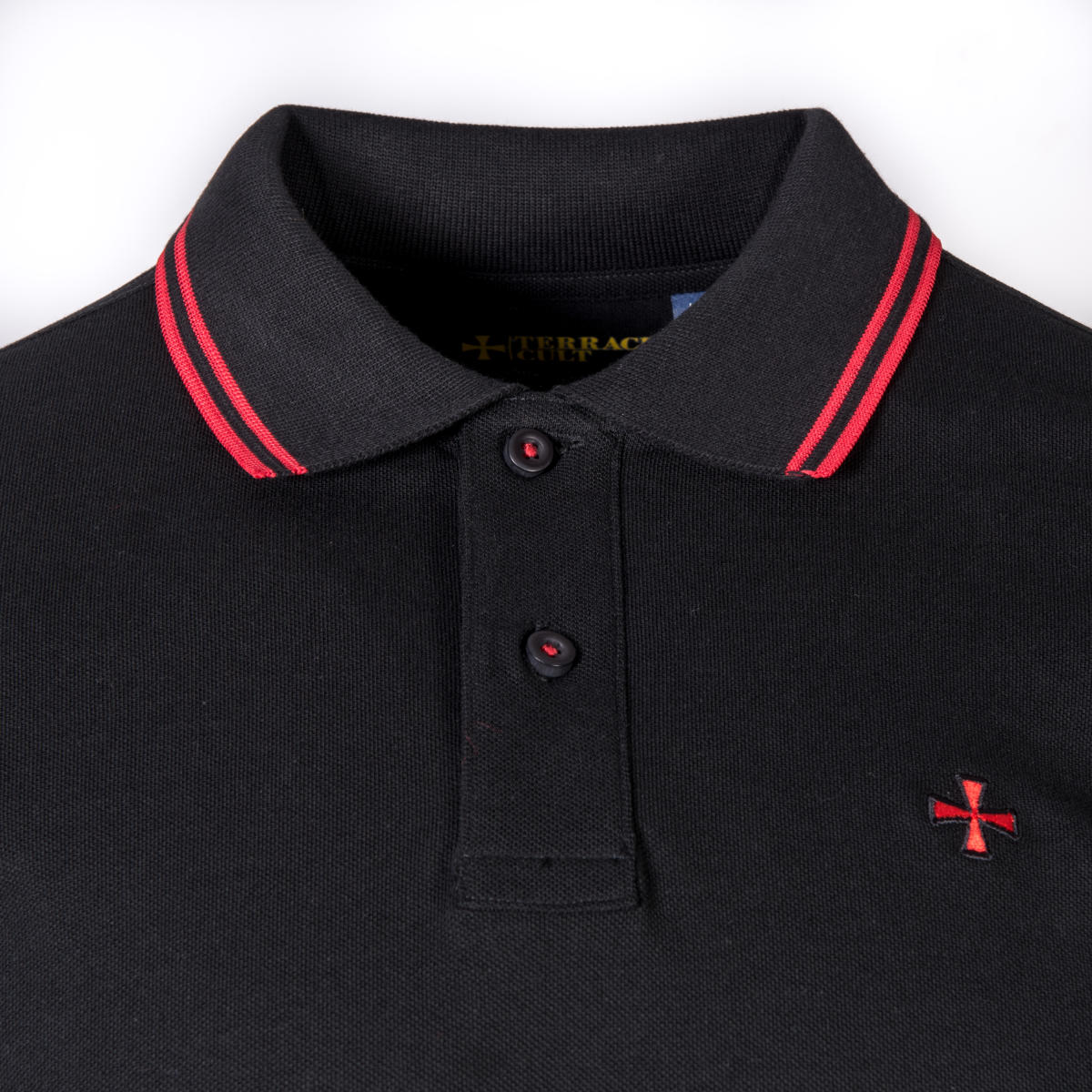 Terrace Cult Pique Twin Tipped Polo Shirt Black / Red