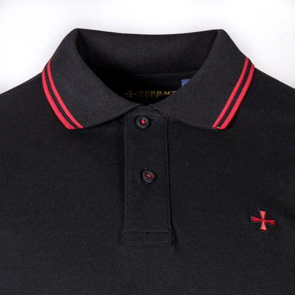 Terrace Cult Pique Twin Tipped Polo Shirt Black / Red