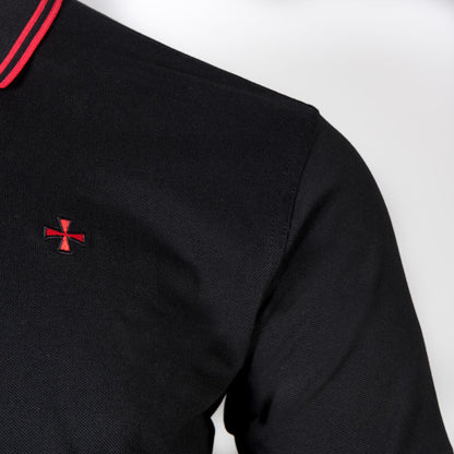 Terrace Cult Pique Twin Tipped Polo Shirt Black / Red