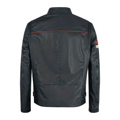 Gabicci Vintage Aged Leather Café Racer McQueen Jacket Navy