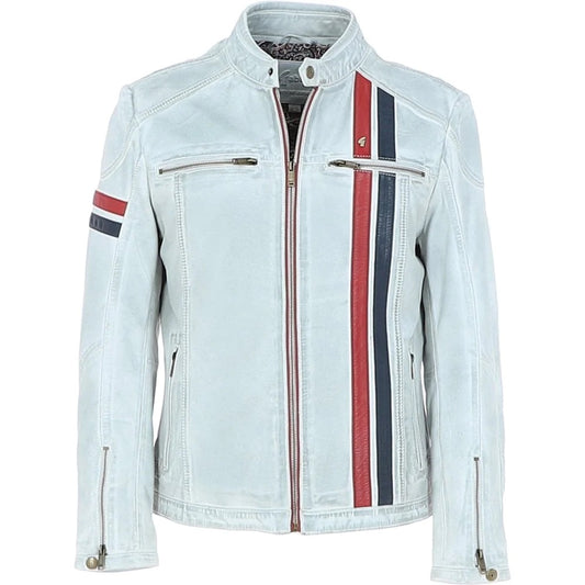 Gabicci Vintage Aged Leather Café Racer McQueen Jacket White